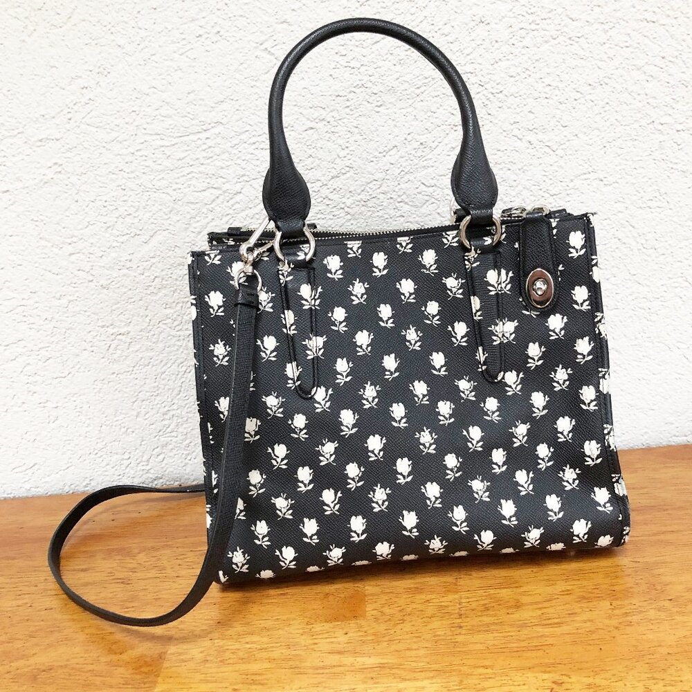 Coach Crosby Carryall Satchel in Floral Crossgrain Leather Crossbody Purse Bag - Picture 13 of 16